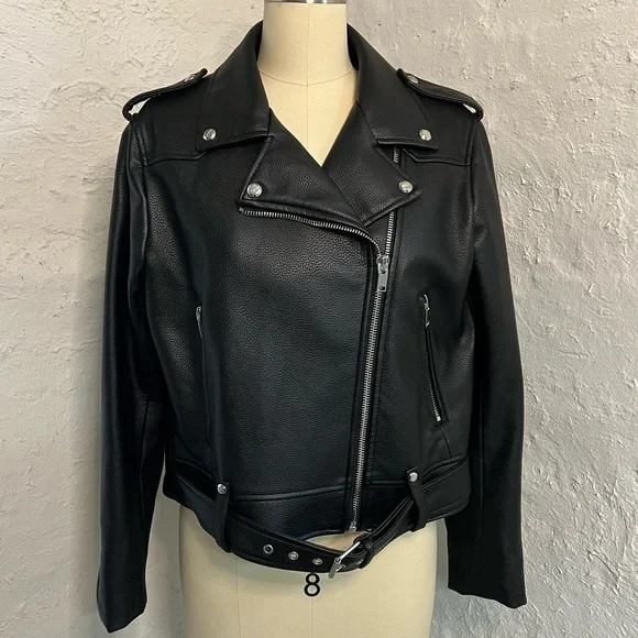 Zara Black Vegan Leather Biker Motorcycle Jacket - Picture 2 of 6